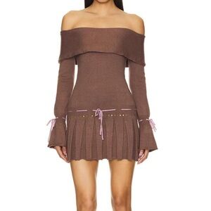 Jaded London Off-Shoulder Brown Mini Dress